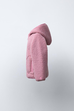 ZARA КУРТКА ИЗ ИСКУССТВЕННОЙ ОВЧИНЫ С КАПЮШОНОМ, РОЗОВЫЙ