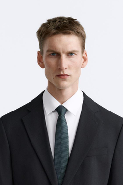 ZARA ГАЛСТУК ИЗ 100% ШЕЛКА С РЕЛЬЕФНЫМ УЗОРОМ, ЗЕЛЕНЫЙ