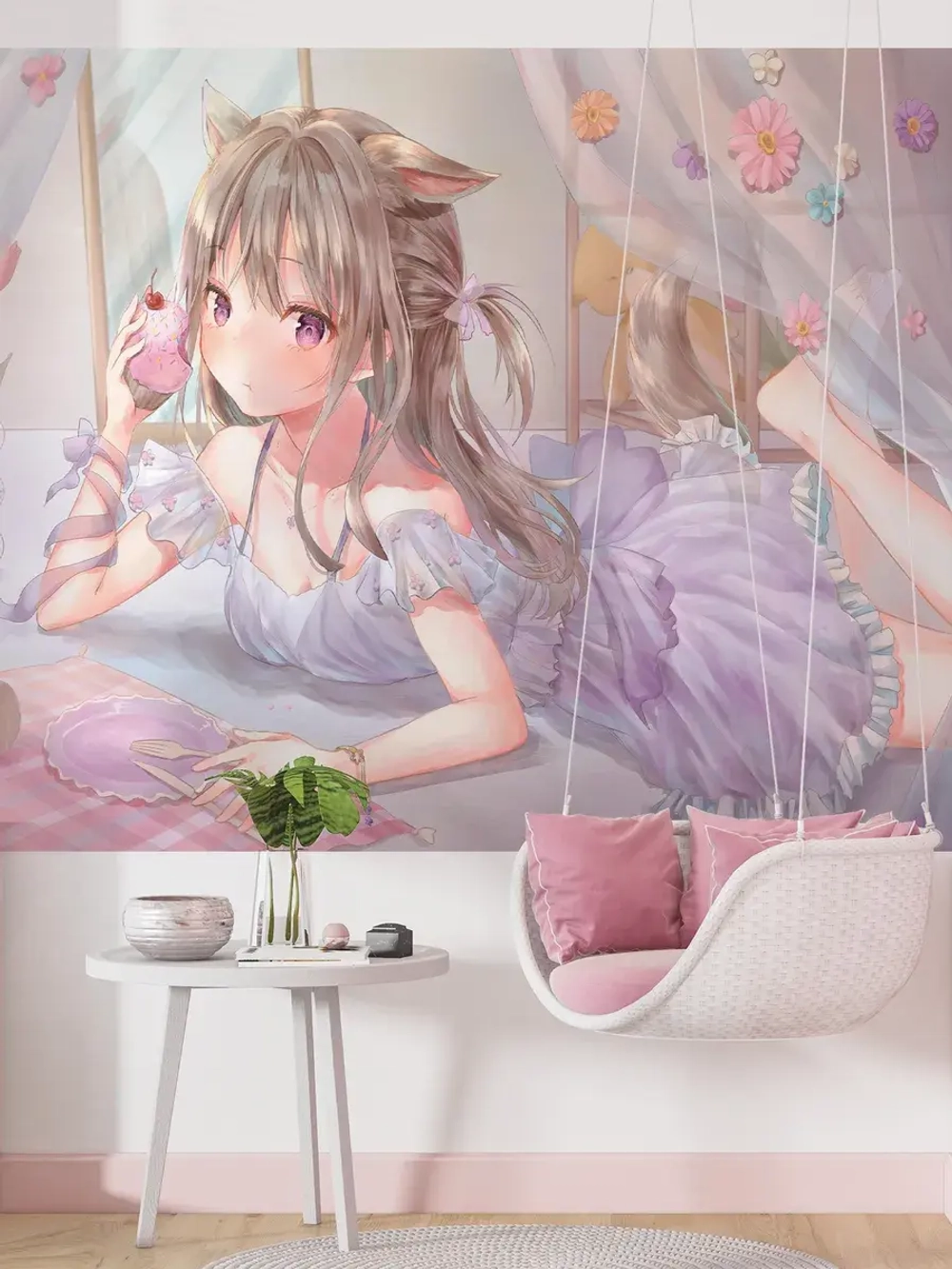 3D Фотообои милые розовые аниме
