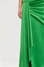 Платье макси из сатина со шлейфом