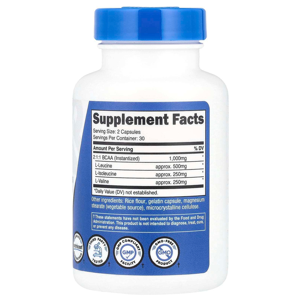 Nutricost, Performance, BCAA, 60 капсул (500 мг в 1 капсуле)