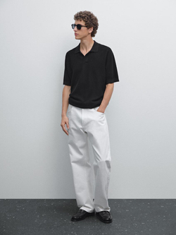 Massimo Dutti Поло из трикотажа с коротким рукавом и фактурной отделкой, темно-синий