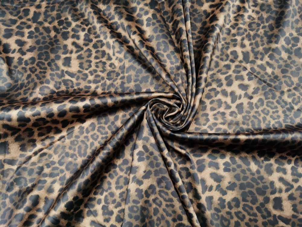 Эластичный бельевой атлас-стрейч, принт леопард, (Арт: ASP-010)