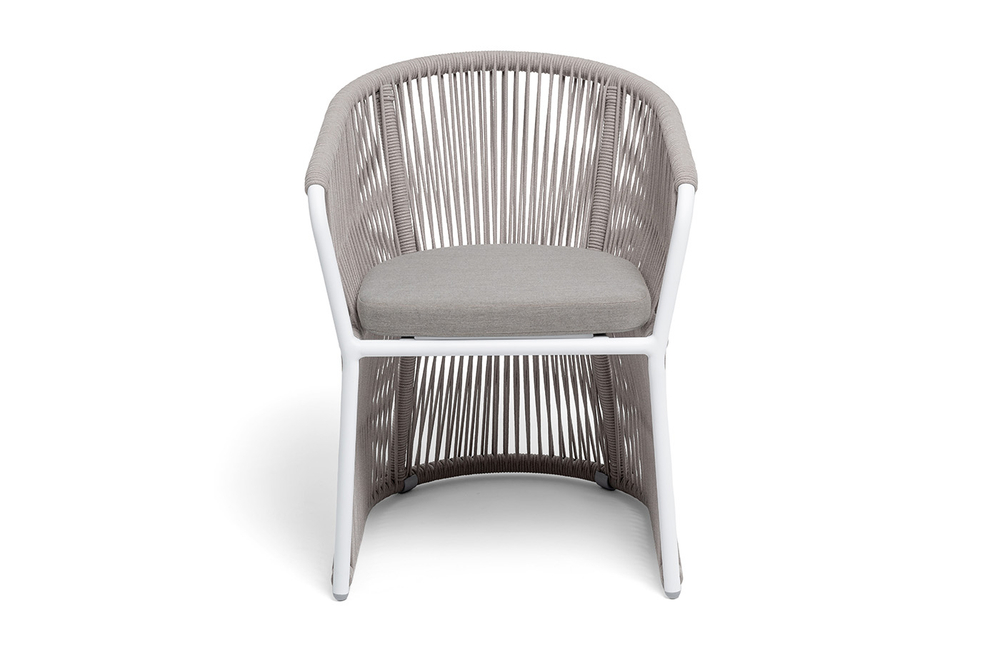 "Романо" стул плетеный из роупа, каркас алюминий белый муар, роуп бежевый круглый, ткань бежевая 15052