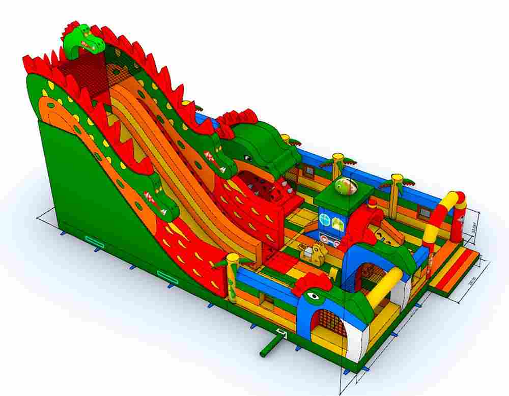Коммерческий надувной батут «Змей Горыныч» с механизированной головой 13*8*7 м
