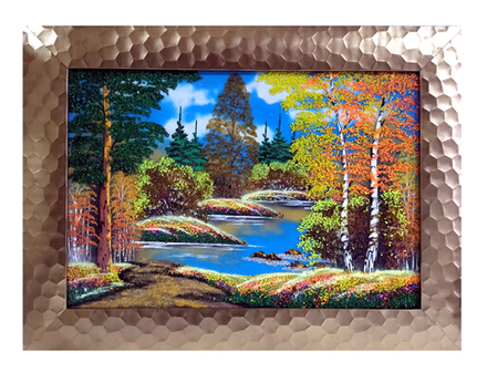 Картина " Осень" рисованная уральскими минералами в пластиковом багете  51-71-2см