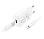 Сетевой адаптер питания HOCO C134A 1USB 2.1A + кабель Lightning (белый)
