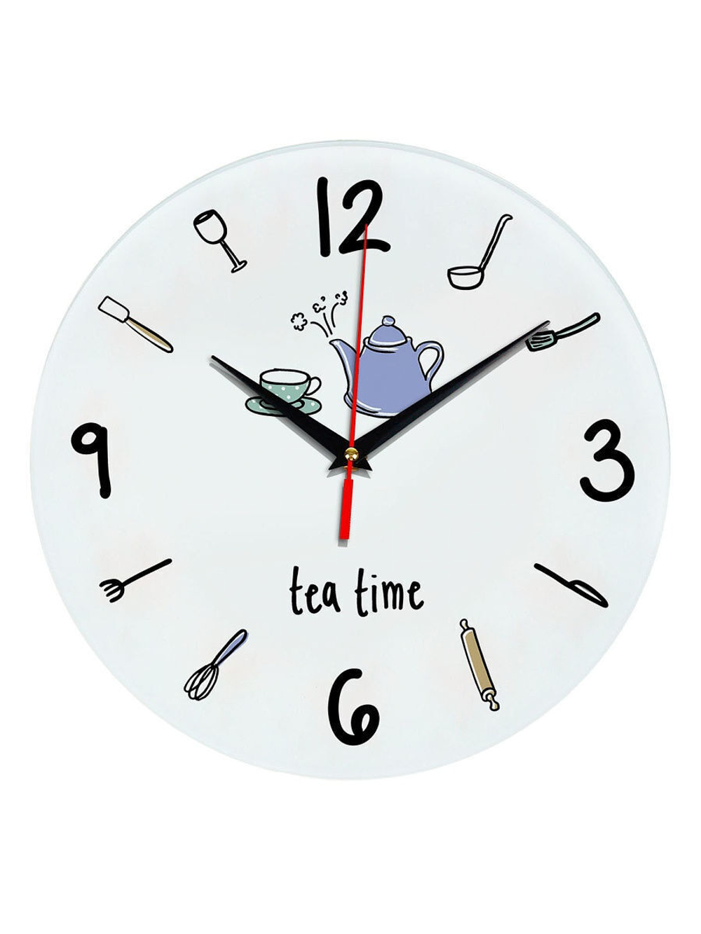 Часы настенные на кухню/ кухонные часы, 28см, плавный бесшумный механизм (черный / белый / -)