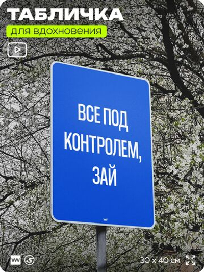 Табличка мотивационная большая "Всё под контролем, зай", аффирмация, для интерьера, 30х40 см, пластиковая, Айдентика Технолоджи