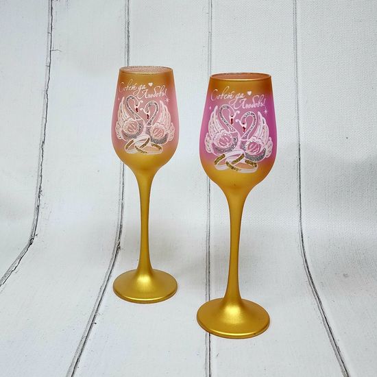 Свадебные бокалы , золото с розовым, Совет да любовь
