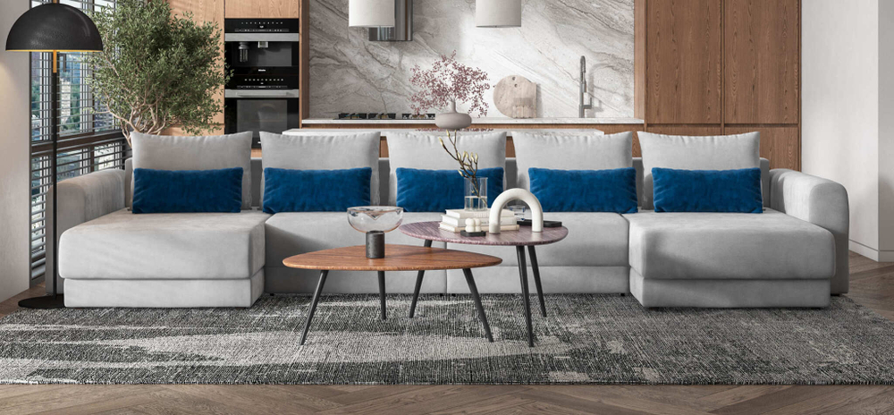 Модульный п-образный диван РИЧМОНД MODOOL Велюр Monolit сталь