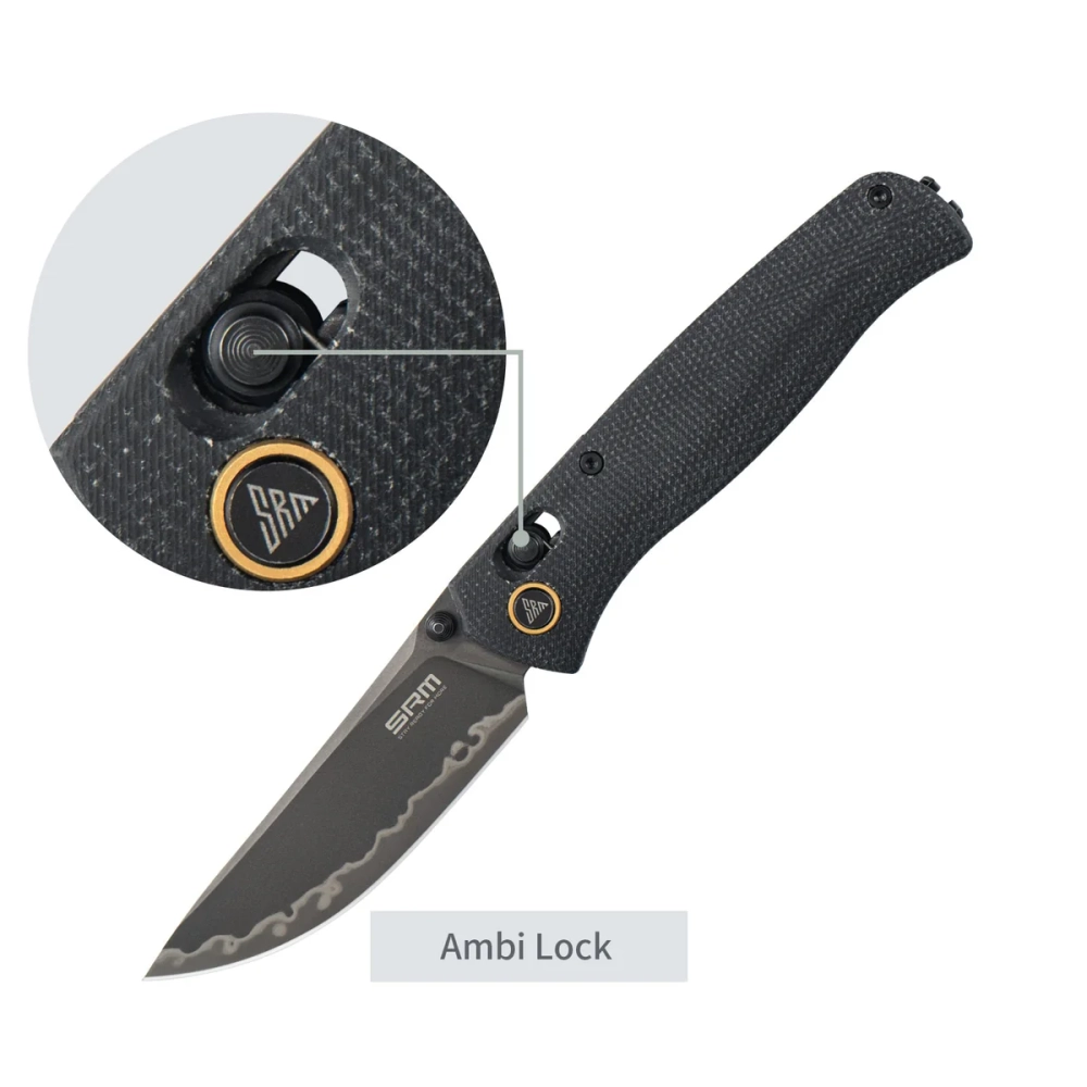 Нож складной SRM 255L-MB3 Medal PVD (140Cr Laminated, Black Micarta)