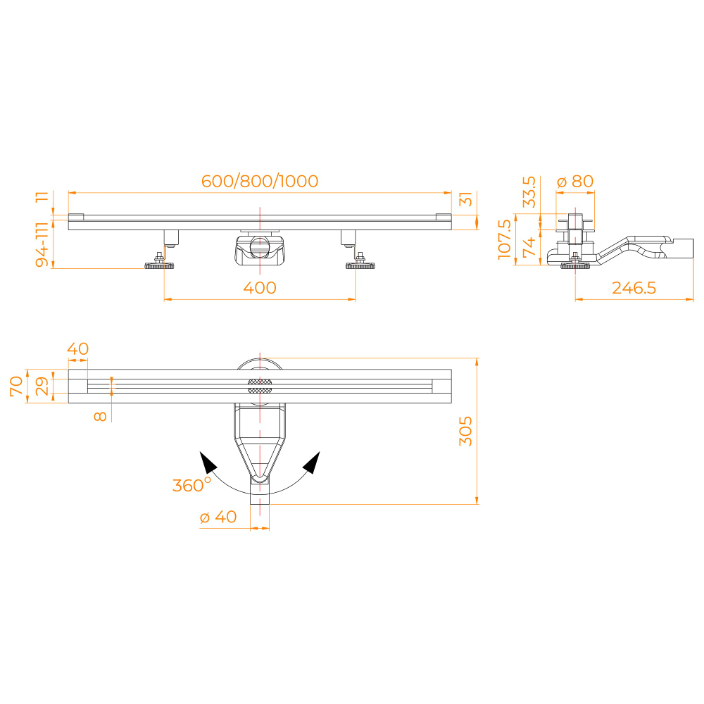 Душевой трап обрезной - SDR-50Gb - золото браш (600)
