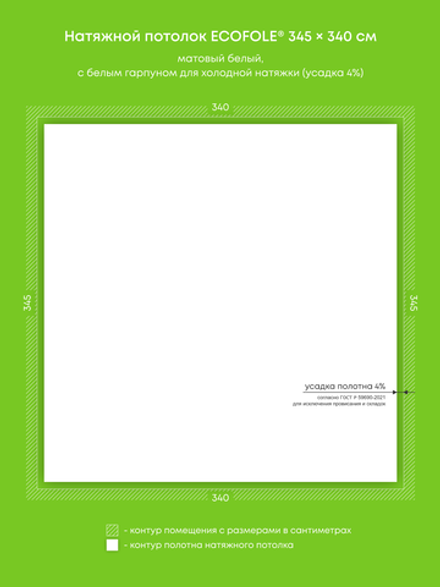 Матовый натяжной потолок 11.7 м2