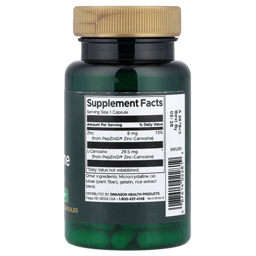 Swanson Vitamins, цинк карнозин, 60 капсул