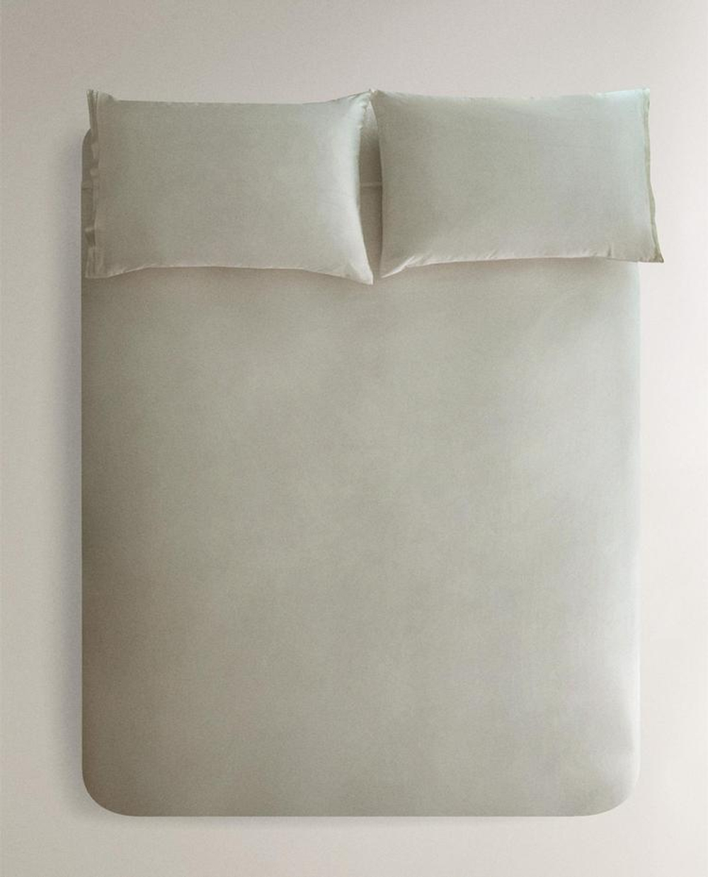 ZARA HOME САТИНОВЫЙ ПОДОДЕЯЛЬНИК С ШЕЛКОВОЙ КАЙМОЙ, ЗЕЛЕНЫЙ