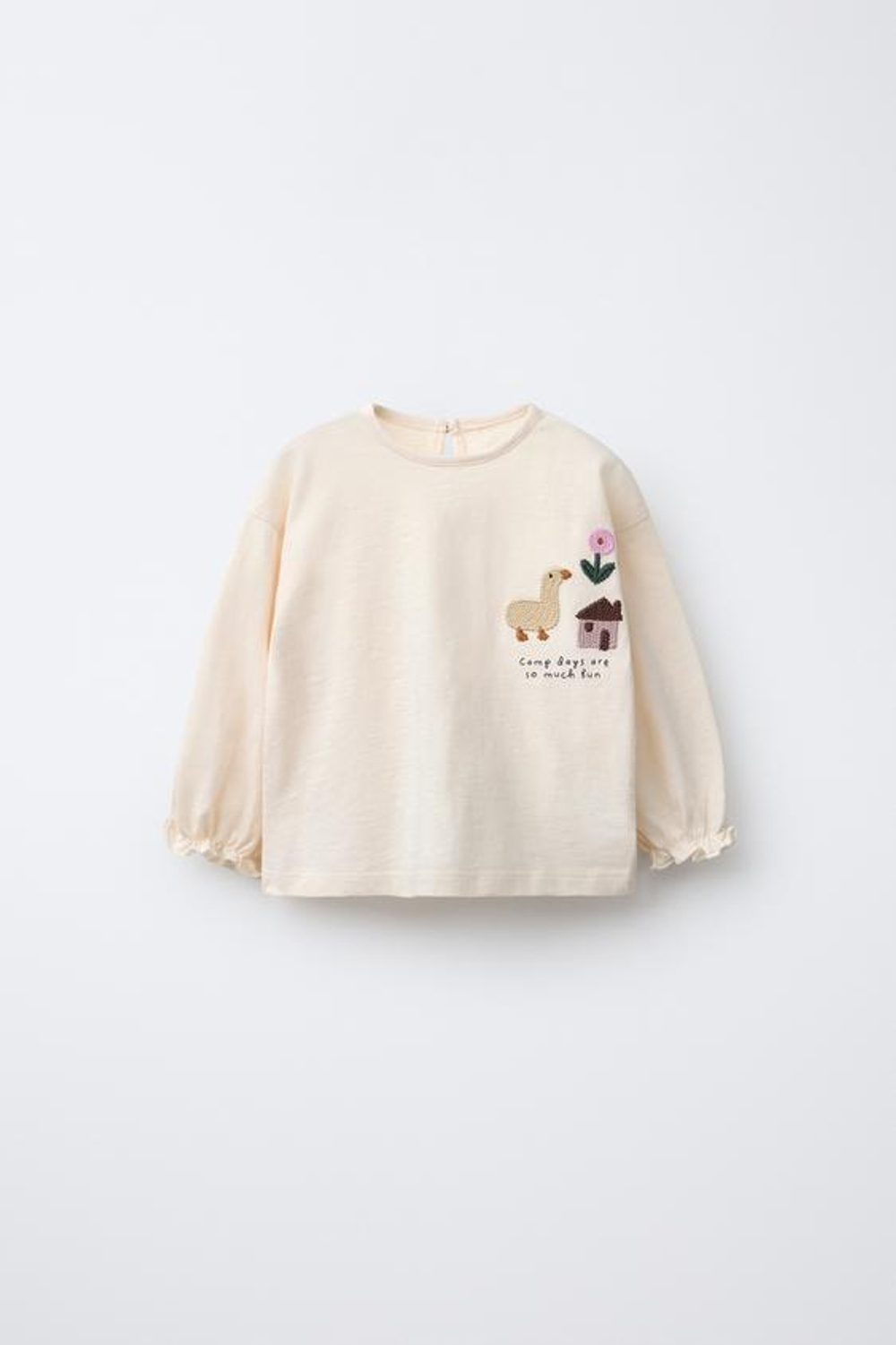 ZARA ФУТБОЛКА С ВЯЗАНЫМИ НАШИВКАМИ, ЭКРЮ