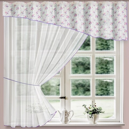 Занавеска из вуали с ламбрекеном "Ф. ЭМИЛИЯ" на шторной ленте, цвет белый, Польша.