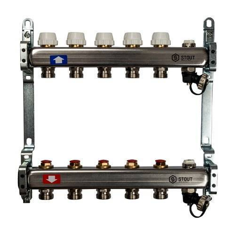 Коллекторная группа для радиаторного отопления STOUT SMS0932 - 1" на 5 контуров 3/4"EK (нерж.сталь)