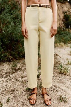 ZARA БРЮКИ ЧИНОС С ПЛЕТЕНЫМ РЕМНЕМ, ЖЕЛТЫЙ