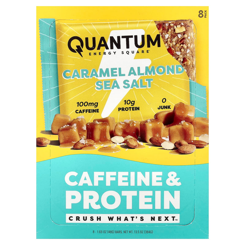 Quantum Energy Square, протеиновый батончик с кофеином, карамель, миндаль и морская соль, 8 батончиков по 48 г (1,69 унции)