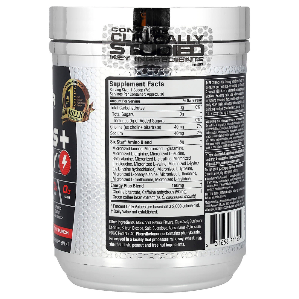 SIXSTAR, Elite Series, Aminos + Energy, фруктовый пунш, 207 г (7,29 унции)