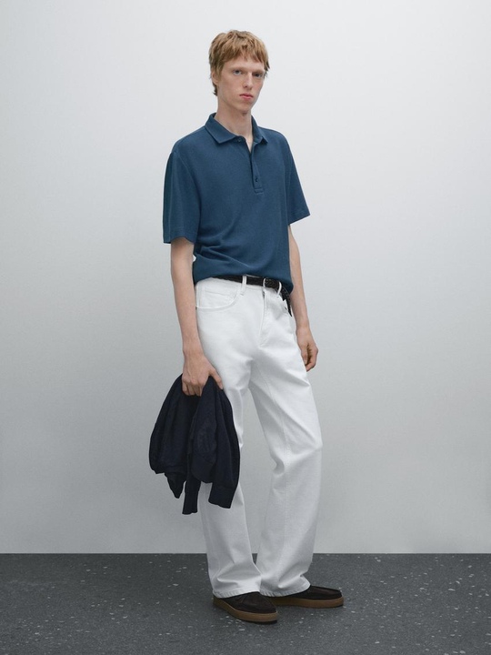 Massimo Dutti Футболка-поло с коротким рукавом, индиго