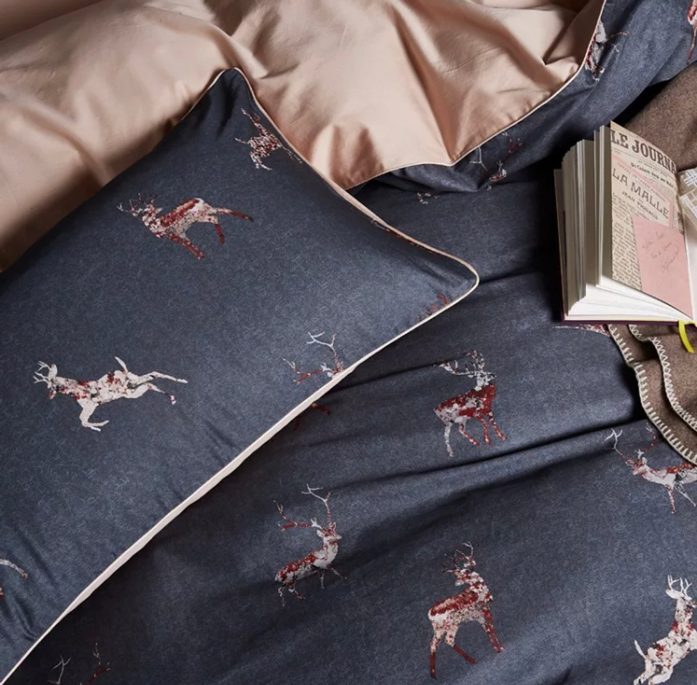 Постельное белье ЕВРО (двуспалка) Египедский Хлопок Серый олени