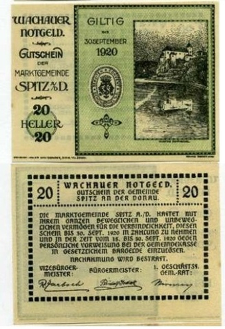 Австрия 20 геллеров 1920 Шпиц-ан-дер-Донау aUNC