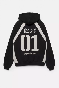 PULL&BEAR Толстовка с капюшоном Evangelion, черный