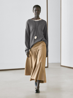 Massimo Dutti Юбка миди с воланами на кокетке, цвет верблюжьей шерсти