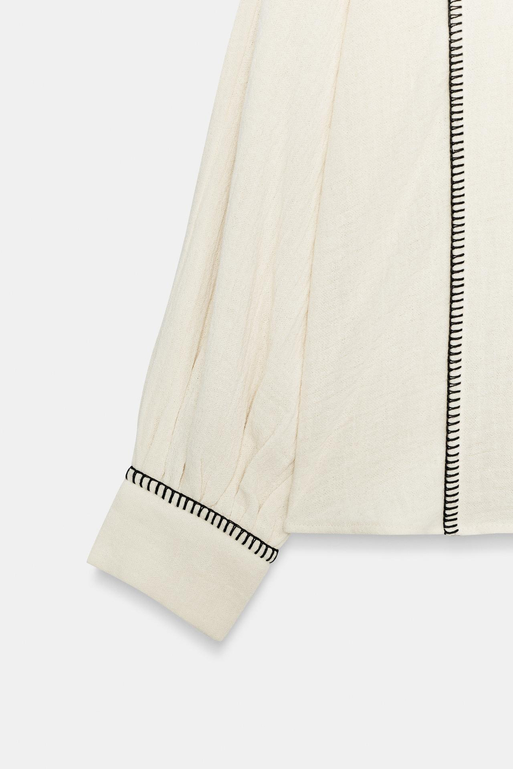 ZARA РУБАШКА В ДЕРЕВЕНСКОМ СТИЛЕ С ДЕКОРАТИВНОЙ СТРОЧКОЙ — ZW COLLECTION, ЭКРЮ