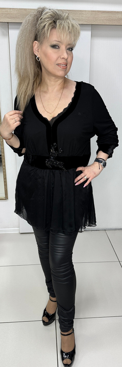 Черный блузон-туника с шифоновой баской