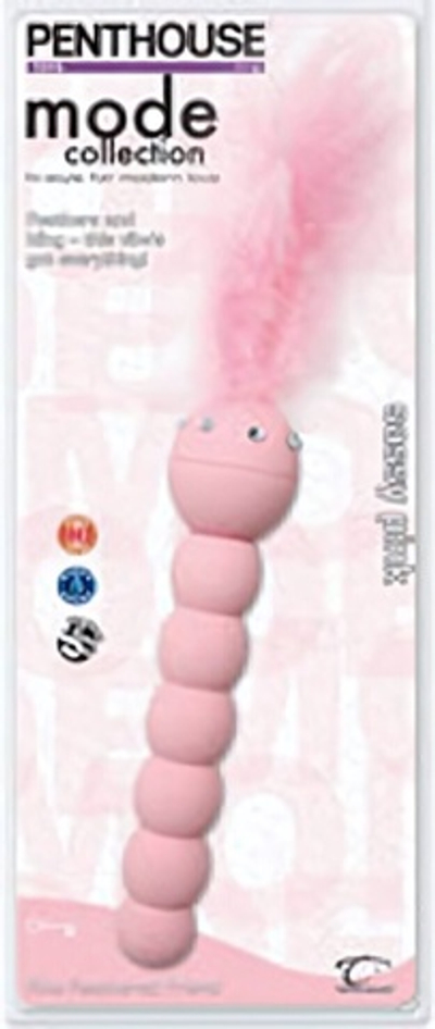 Розовый вибромассажер с пушистым пером - 14 см. (Цвет: розовый)