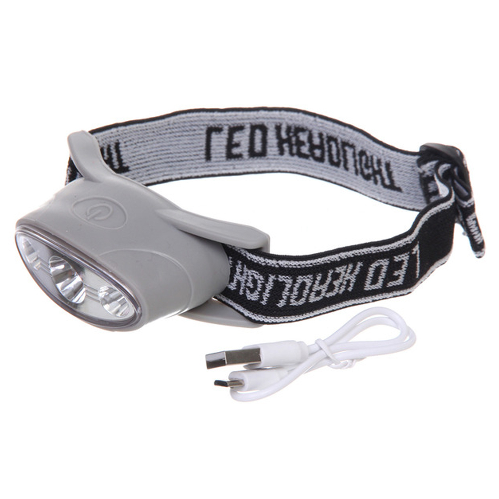 Фонарь налобный 5 режимов, 3LED, аккумуляторная батарея 400mAh USB HL-001