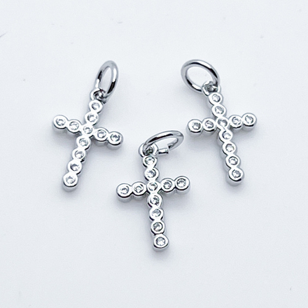 Подвеска Крест, цвет серебро, фианиты, размер 14*9 мм, цена за 1 шт