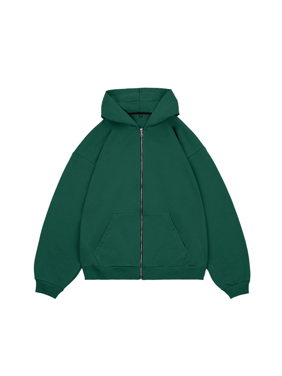 Худи оверсайз на молнии без начеса (темно-зеленый)