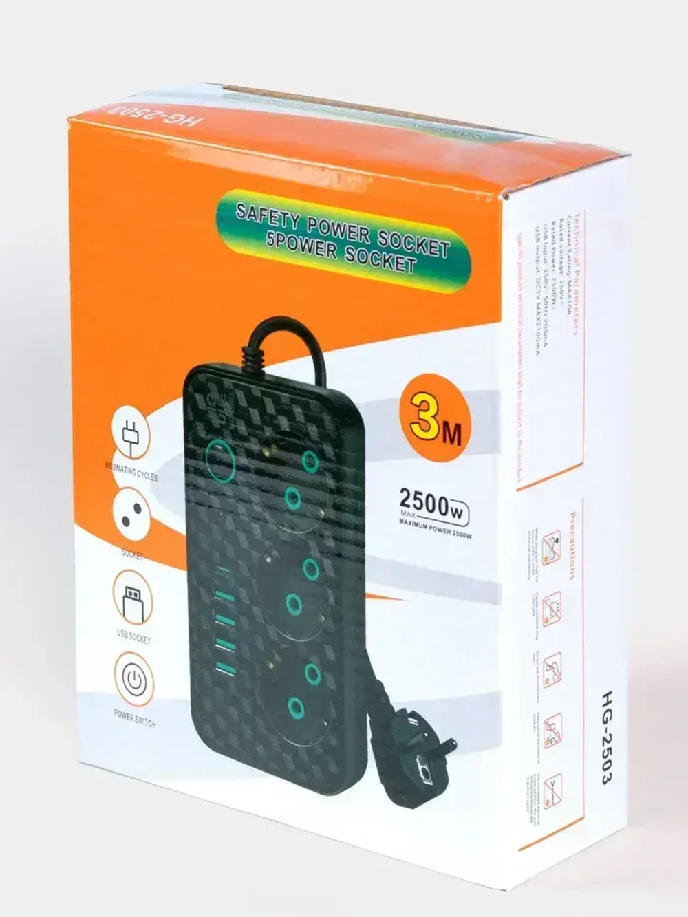 Удлинитель сетевой, Сетевой фильтр с usb type c, 3м