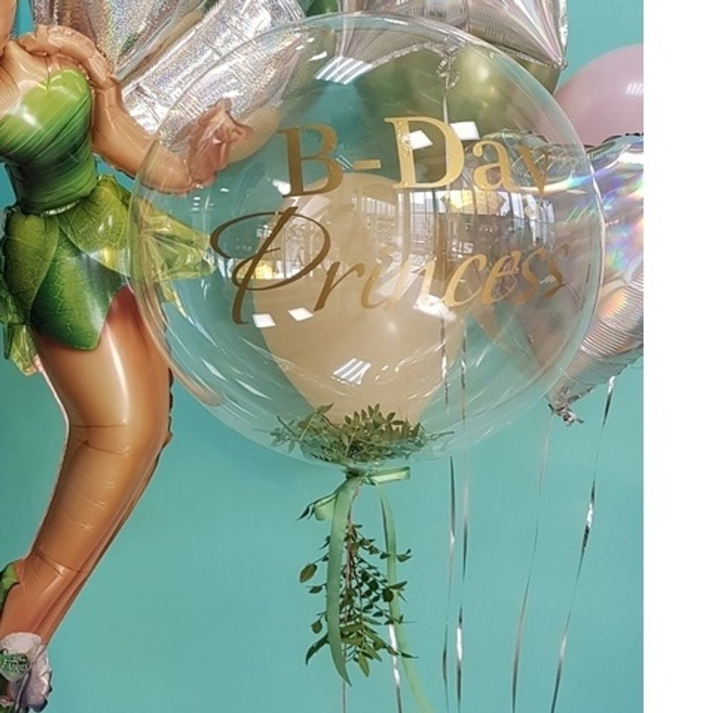 Шар Bubble с живой зеленью, индивидуальной надписью