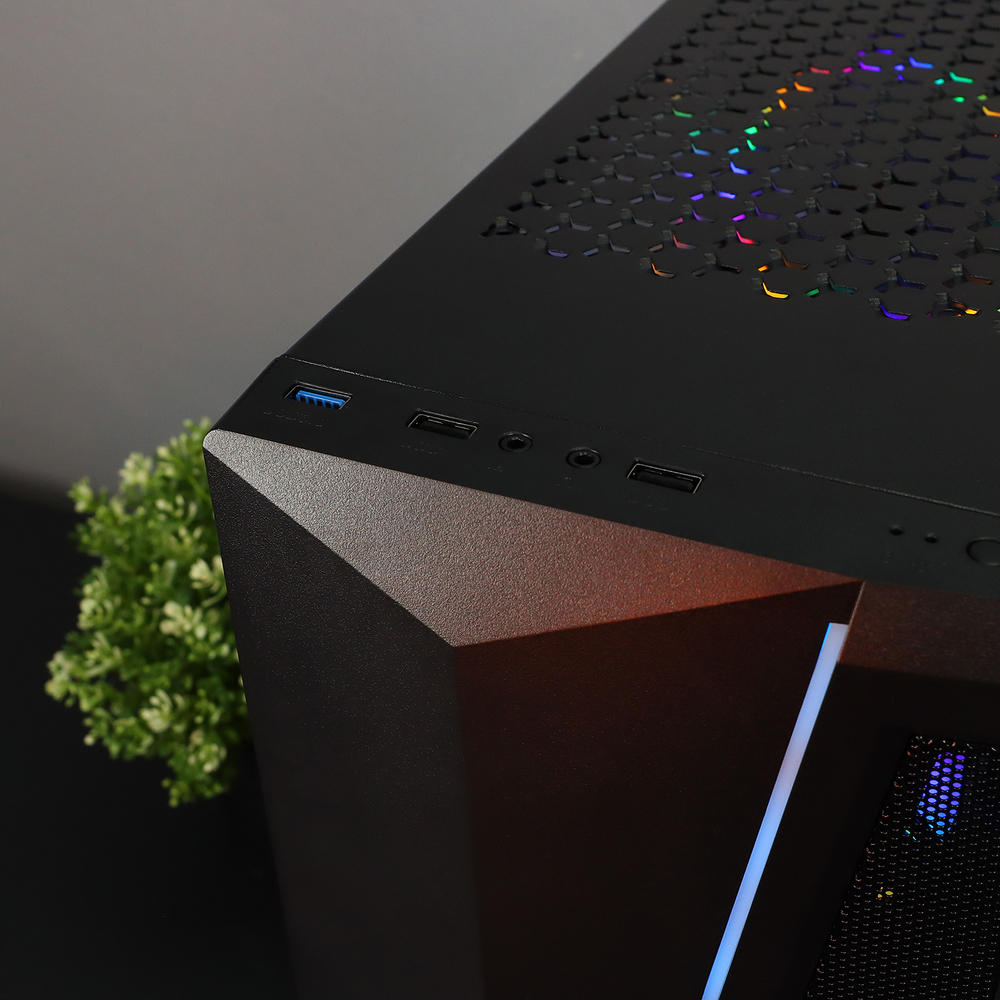 Корпус TESLA TSL-100, Без БП, ATX, RGB, чёрный, 4xRGB FAN, 2xUSB2, 1xUSB3, бок: закалённое стекло (TSL-100-4FB-RGB)