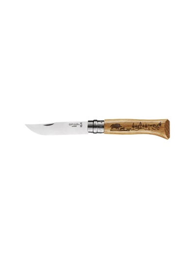 Нож Opinel №8, нержавеющая сталь, рукоять дуб, гравировка кабан. 002331