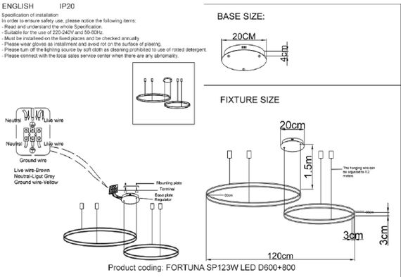 Подвесная люстра Crystal Lux FORTUNA SP123W LED D600+800 BLACK