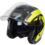 Шлем мото открытый HIZER J222 №2 (L) black/yellow (2 визора)