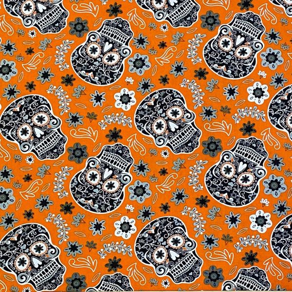 ЧЕРЕПА, оранжевые, отрез 45 см,  100% хлопок Handmade Fabrics 1