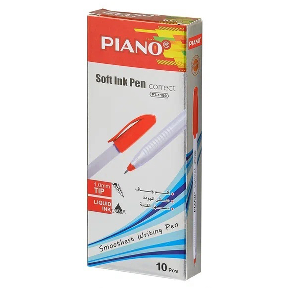 Ручка шариковая, масляная, Piano, красные чернила, серия "Piano Сorrect", белый корпус