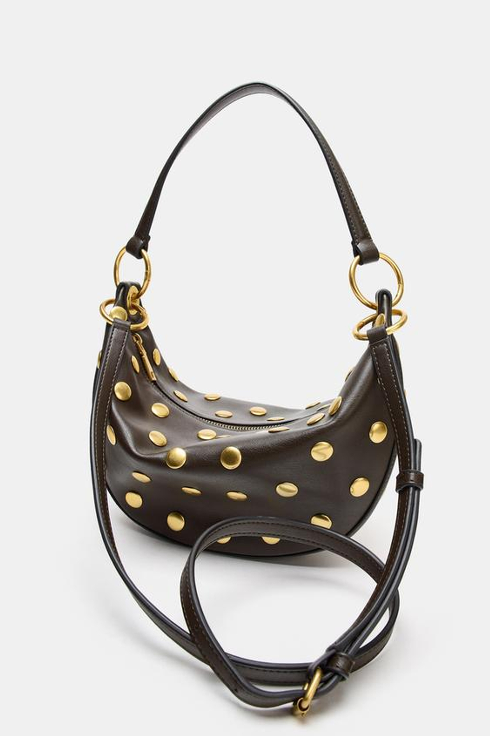 ZARA МНОГОФУНКЦИОНАЛЬНАЯ СУМКА С ЗАКЛЕПКАМИ, КОРИЧНЕВЫЙ