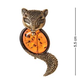 AM-2616 Брошь «Лиса Скитлз» (латунь, янтарь)