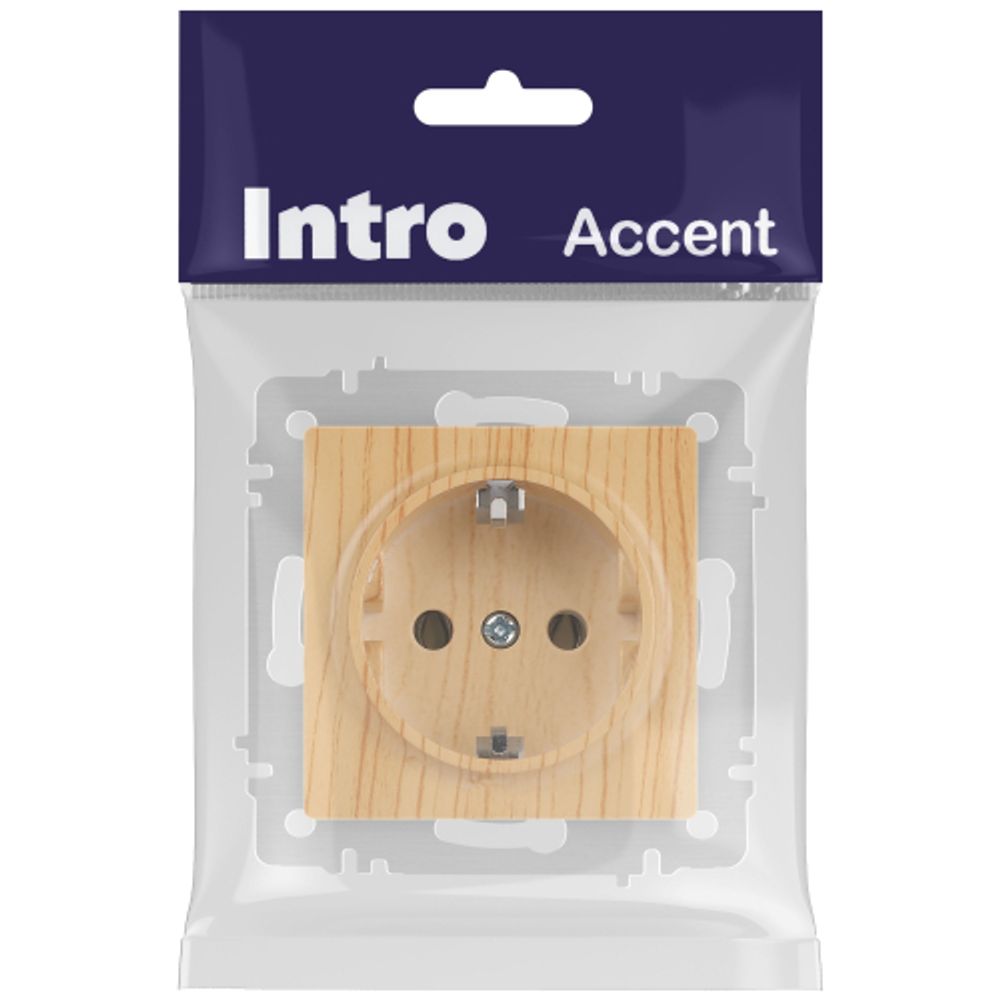 Розетка Intro Accent 6-202-11 2P+E Schuko 16А-250В IP20 СУ AL/CU cосна | Intro