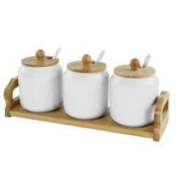 Lenardi 140-119 Набор из 3 банок 350мл для специй с ложками на подставке BAMBOO в под.уп.(х16)Фарфор