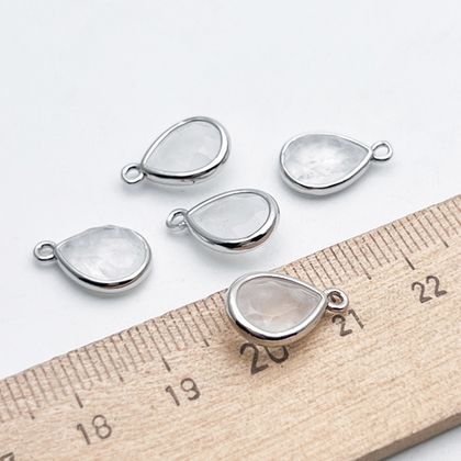 Подвеска Капля, кварц, цвет серебро (родий), размер около 14*9,5 мм, цена за 1 шт